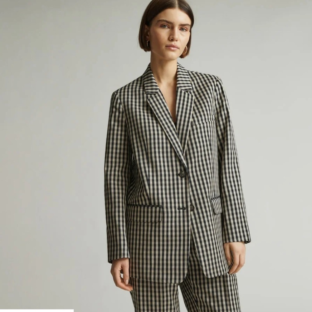 Everlane houndstooth checker black tan oversized TENCEL™ Lyocell cotton 0 new - Picture 15 of 15